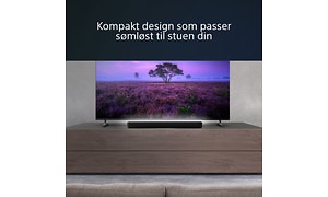 TV med Sony HT-S2000 lydplanke og teksten Kompakt design som passer sømløst til stuen din