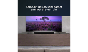 TV med Sony HT-S2000 lydplanke og teksten Kompakt design som passer sømløst til stuen din