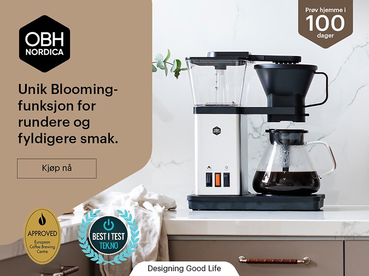 Obh Nordica kaffetrakter og teksten Unik Blooming-funksjon for rundere og fyldigere smak, kjøp nå