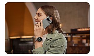 Woman talking in a Google Pixel 8