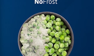 Frosne og tinte erter uten iskrystaller takket være Beko frysere NoFrost-teknologi