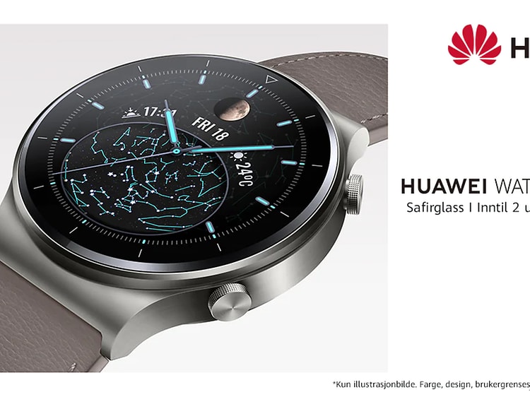 Huawei Watch toppbanner med norsk tekst