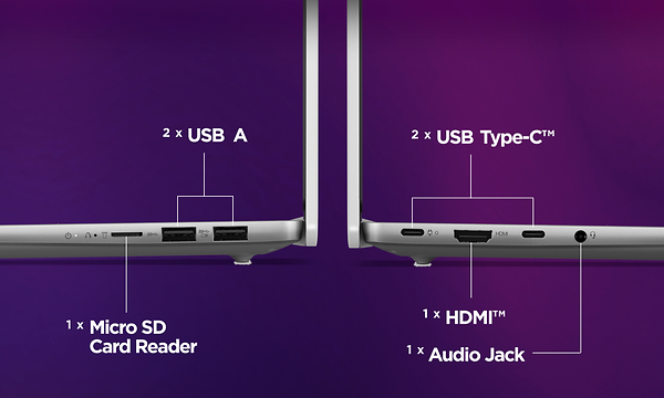 Spesifikasjoner om Lenovo IdeaPad Slim 5x laptop - USB-C, USB-A, HDMI og kortleser