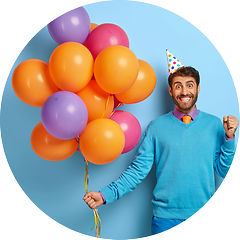 Man with balloons circled