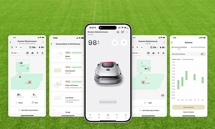 Screenshots of app for Robotic lawn mover