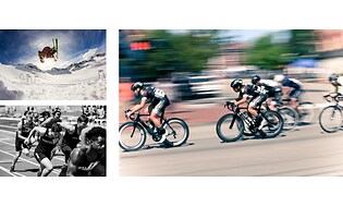 samling av flere sportsbilder ski og sykkel