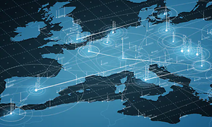 illustrasjon kart europa med gps-signaler