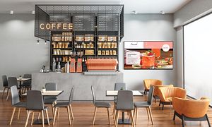 Samsung Business TV vegghengt på kafé