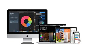 Kollasje med Apple iMac, Macbook, iPad og iPhone fra Elkjøp