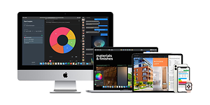 Kollasje med Apple iMac, Macbook, iPad og iPhone fra Elkjøp