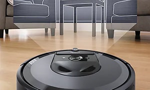 illustrasjon iRobot Roomba i7+ navigerer et rom